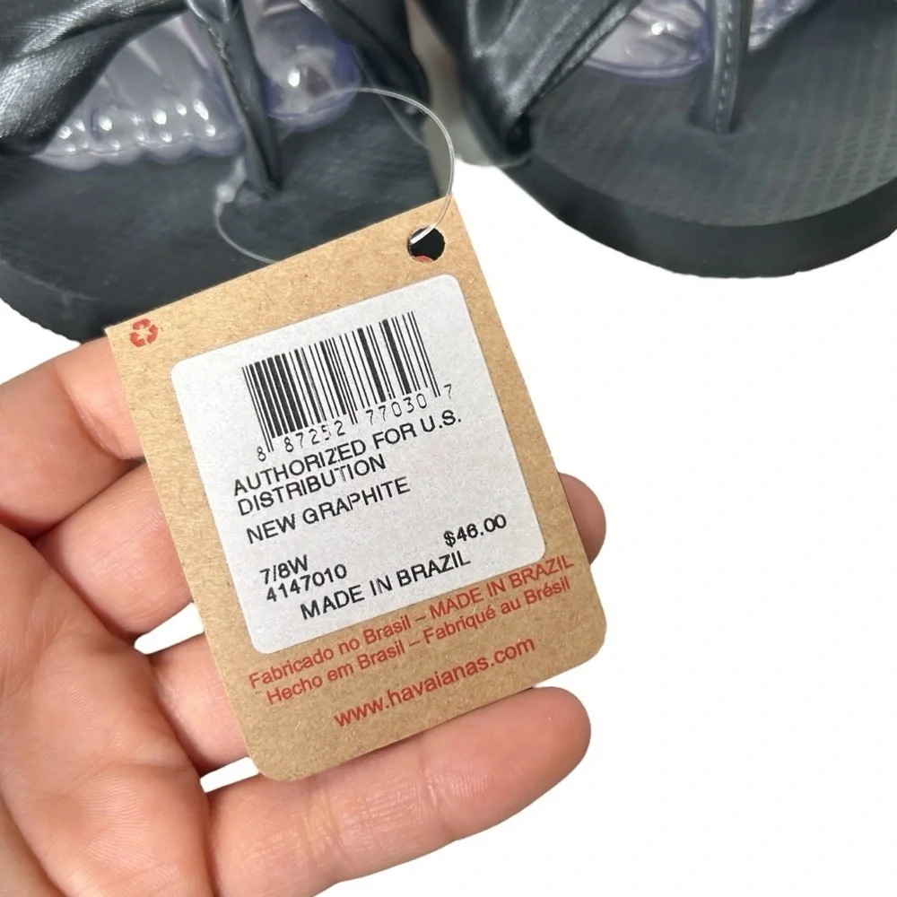 Havaianas Women’s St. Tropez YOU Lush Flip Flops  New Graphite Black Satin 7/8